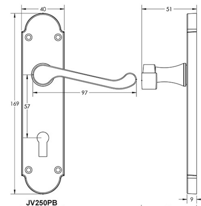 Door Handle Lock On Backplate Polished Brass JV250PB