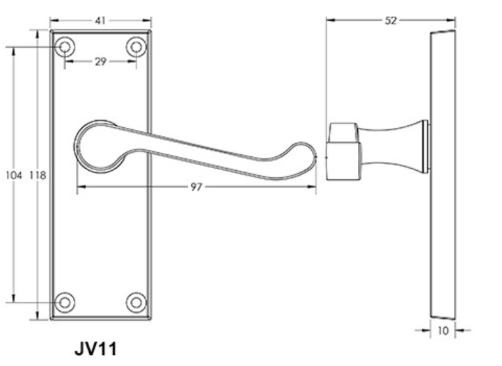 Door Handle Latch On Backplate Polished Brass JV11PB
