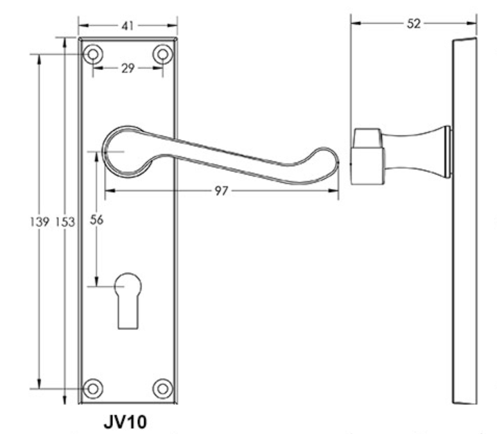 JV10PB Door Handle Lock On Backplate Polished Brass