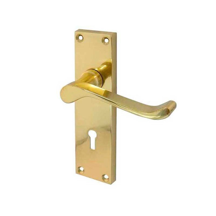 JV10PB Door Handle Lock On Backplate Polished Brass