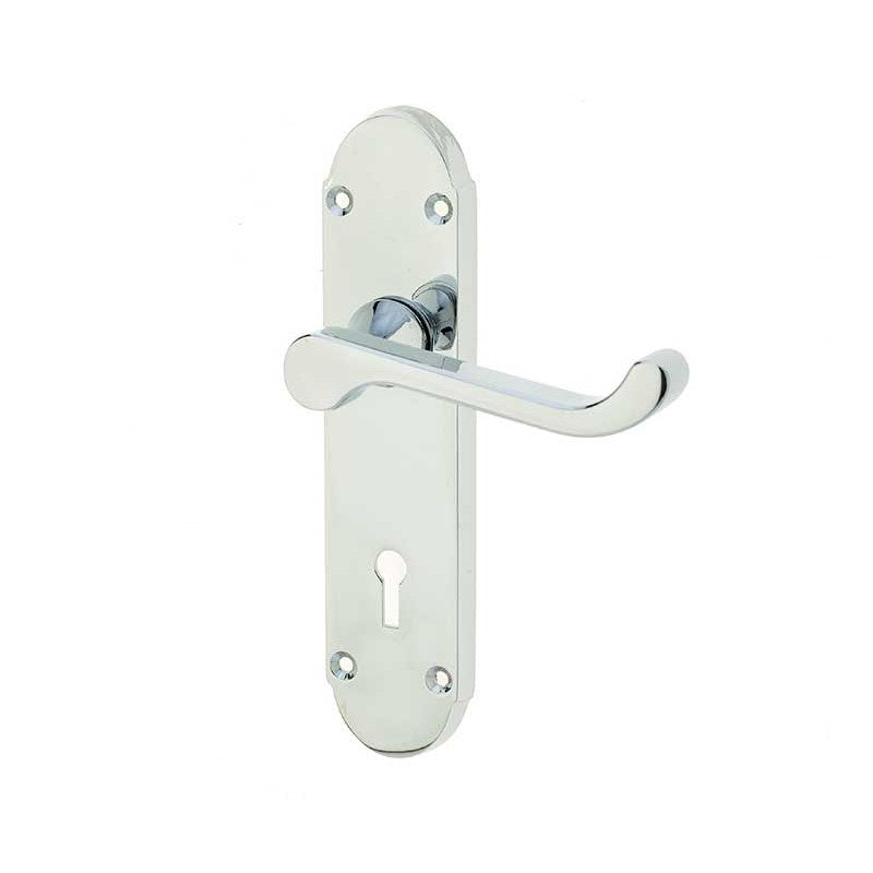 Door Handle Lock On Backplate Polished Chrome JV250PC — DoorHandles.co.uk