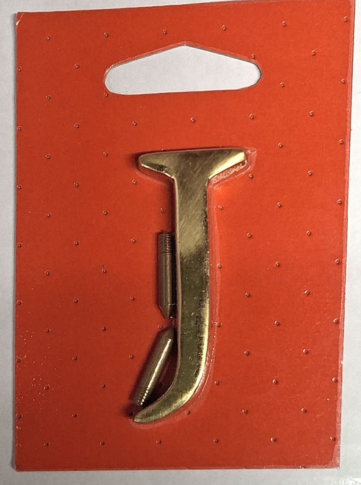 Polished Brass Pin Fix Letter J 2"
