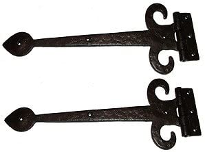 Master - 15" Spear End,Fleur de Lys Door Tee Hinges in Black Cast Iron (Pair)