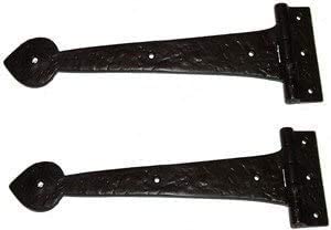 B&M - 12" Spear End Door Tee Hinges in Black Cast Iron (Pair)