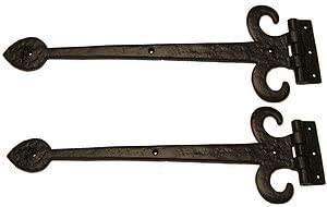 18" Spear End,Fleur de Lys Door Tee Hinges in Black Cast Iron (Pair)