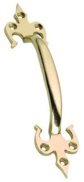 Fleur De Lys Pattern - Face Fix Pull Handle / Cabinet Handle - Polished Brass - 229mm x 50mm