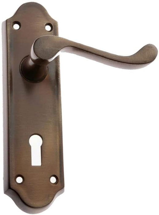 Princess Door Handle on Backplate - Latchset - Antique Brass