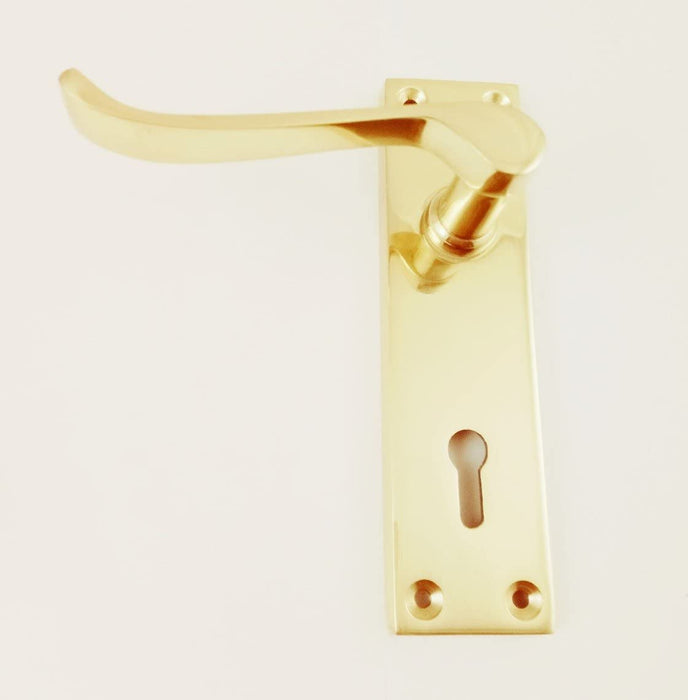 victorian scroll door handle lever lock set 155mm x 41mm. polished brass -suitable for 3 or 5 lever sashlock