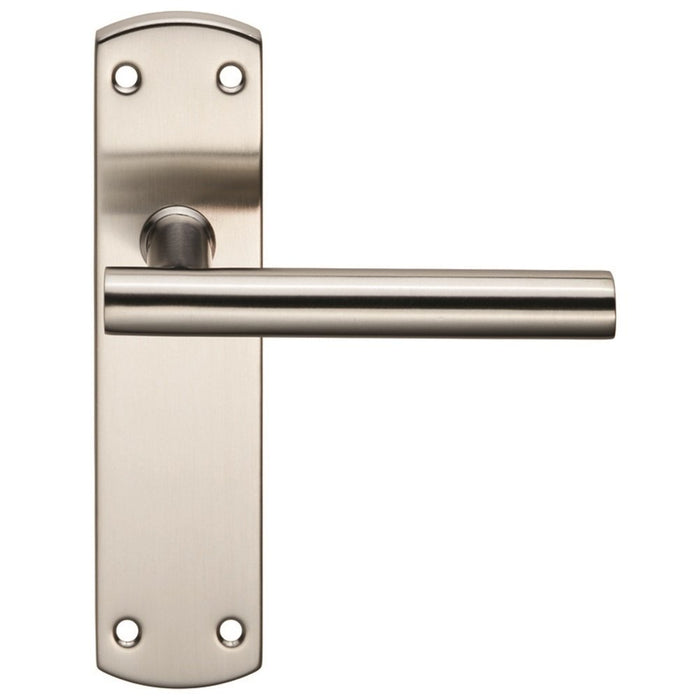 Euro spec Steelworks Residential T Bar Lever on Latch Back plate, Satin Stainless Steel, 172 mm x 42 mm