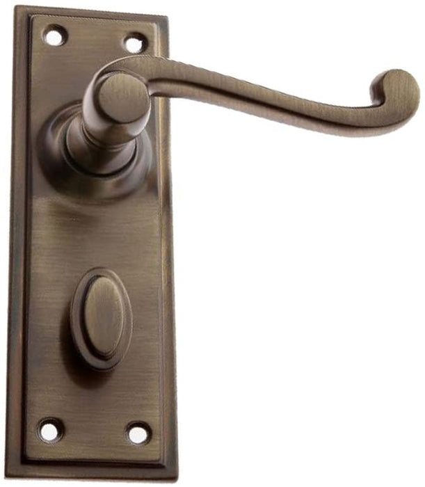 Tudor Door Handle on Backplate - Bathroom Set - Antique Brass