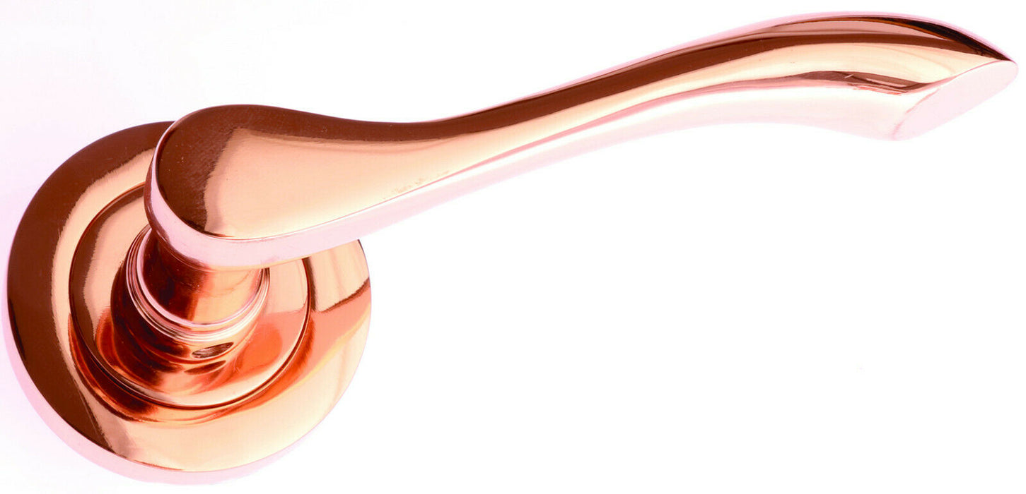 Prima Cadenza Lever Handle on 50mm Round Rose Polished Rose Copper Finish RC1433