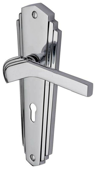 Prima Art Deco Lever Latch Lock Door Handles Polished Chrome Premium Pair BC1428