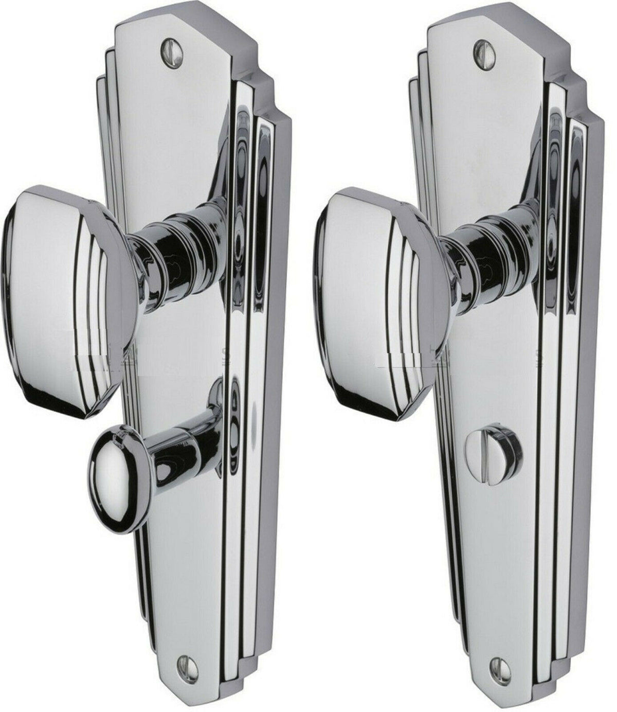 Art Deco Knob Bathroom Door Handles Polished Chrome Premium Pair BC1 — DoorHandles.co.uk
