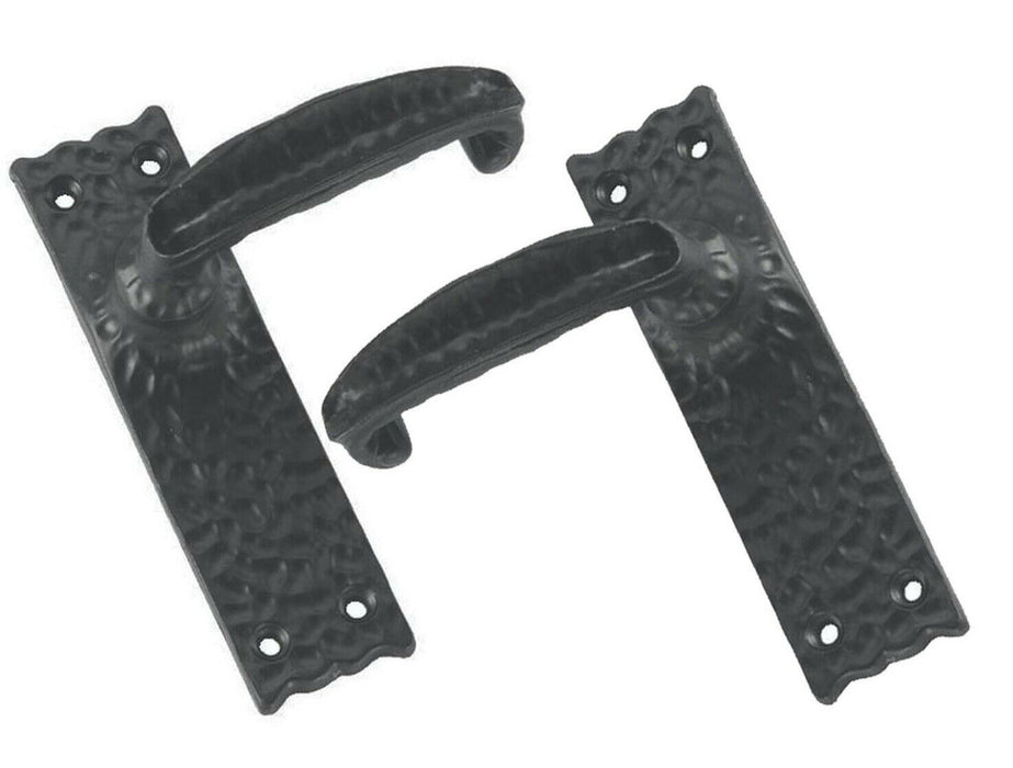 Master - Prima Original Forged Black Rustic Cast Iron Lever Latch Handles Long Backplate