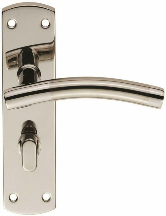 Steelworx Curved Bathroom Lever. Bright Satin & Stainless Steel. CSLP1163T/DUO