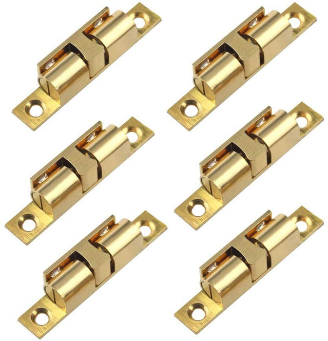 6 Sets Double Ball Catch Brass Door Latch Lock, 60mm Cabinet Cupboard Door Catch Ball Tension Catch Furniture Latch Strong Lock for Kitchen Bathroom Wardrobes