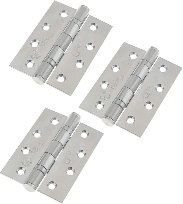 Stainless Internal Fire Door Hinges Grade 13 FD30/60 102x76x3mm with Square Corners 1.5 Pair Pack [3 Hinges] Including Screws Satin (1)