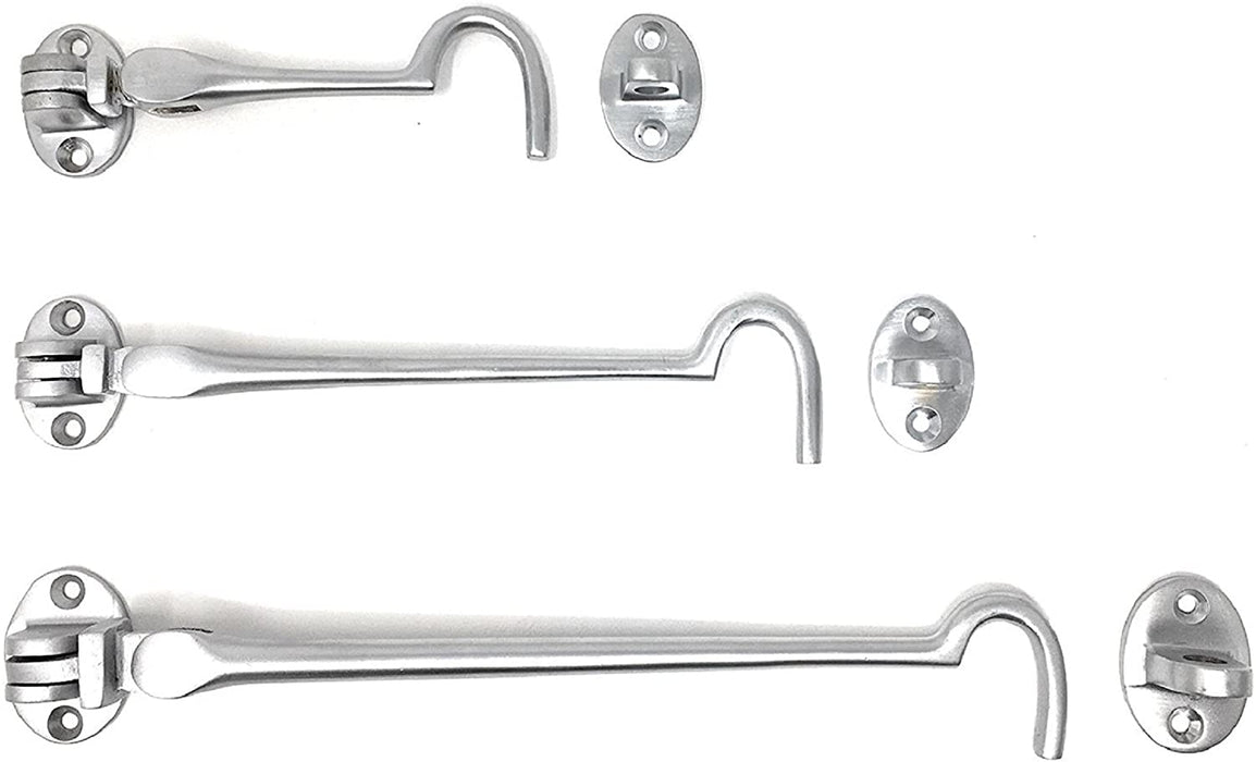 Heavy Duty Cabin Hook and Eye Lock for Shed, Gate or Garage Door in SATIN CHROME - Choose from: 4", 6" or 8" (100mm (4"))