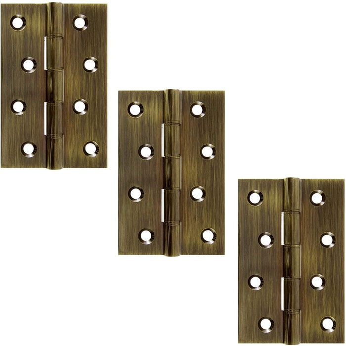 4" x 2.?" Inch - 102mm x 66mm x 3.6mm Heavy Duty Solid Brass Double Phosphor Bronze Washered Door Hinges 1.½ Pairs (3 Hinges) Antique Brass