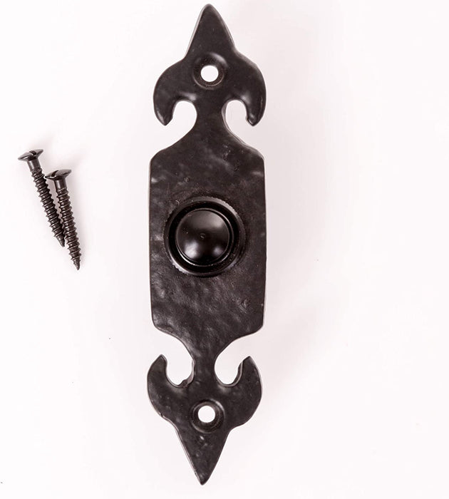 Black Cast Iron Doorbell Push Button Antique Fleur De LYS Style Door Ringer