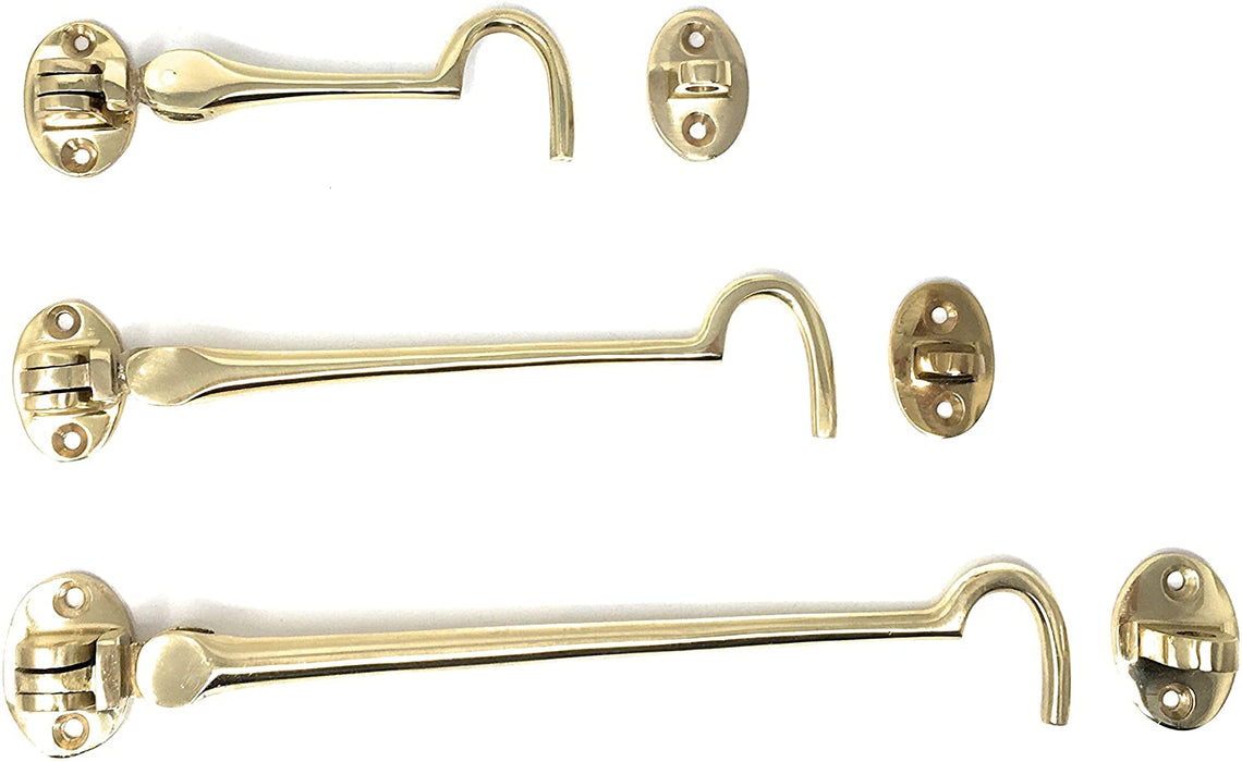 Heavy Duty Cabin Hook and Eye Lock for Shed, Gate or Garage Door in POLISHED BRASS - Choose from: 4", 6" or 8" (100mm (4"))