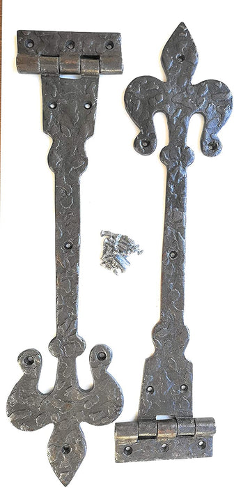 B&M 18" Antique Iron Fleur DE LYS Heavy Duty Door GATE T-Hinge TEE Hinges Supplied with Screws