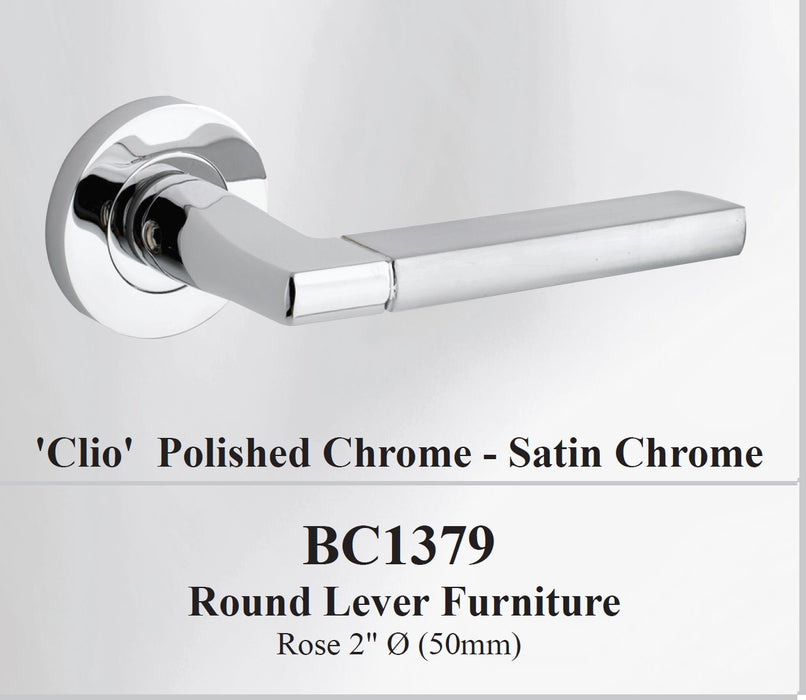 Clio Pol/Sat Chrome Dual Finish Lever on 50mm Rose