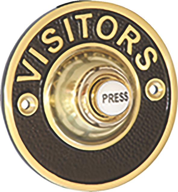 Prima Polished Brass 76mm Circular Bell Push "VISITORS" c/w China Press Button.