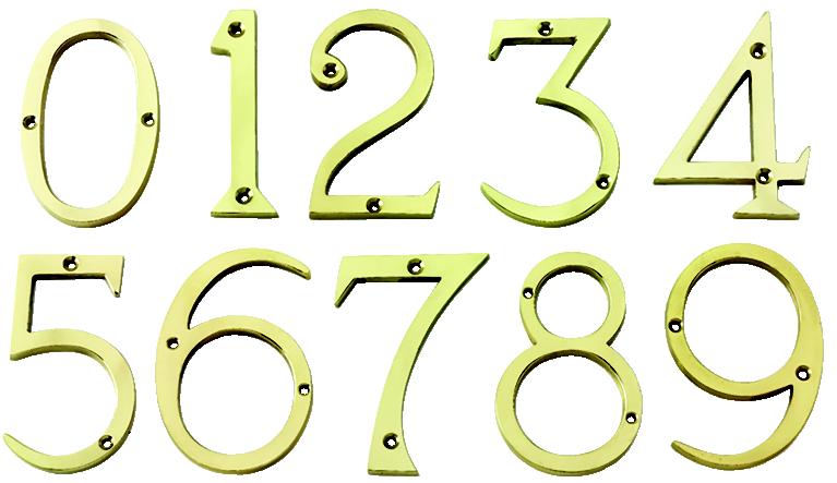 Face Fix Numeral 0 - 3" Polished Brass Door Number