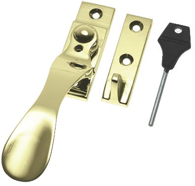 Prima Polished Brass Victorian Reversible Locking Casement Fastener Wedge