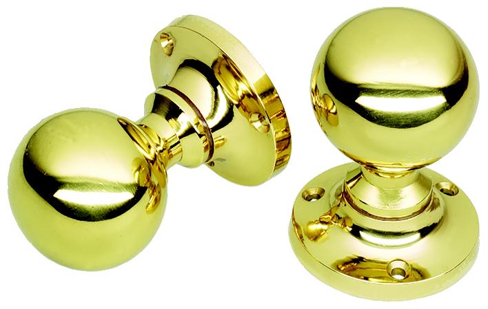 Prima Polished Brass Ball Knob Mortice Sprung Rose 2.1/8" Knob 1.7/8"