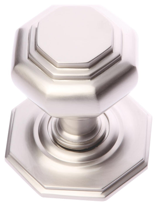 Satin Nickel Octagonal Centre Door Knob Back Plate 3.1/8 Knob 2.5/8