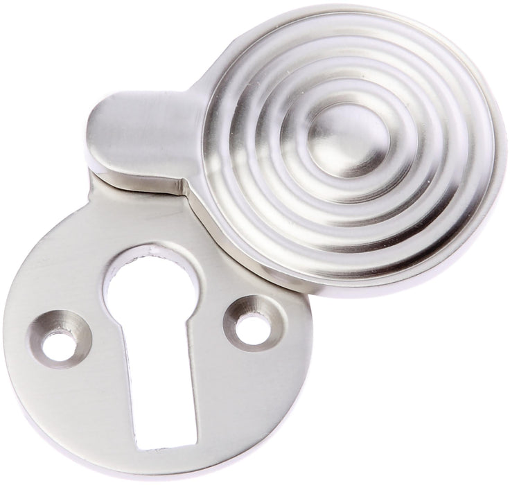 Prima Satin Nickel Queen Anne Reeded Covered Escutcheon 1.1/4 x 1.5/8 - Key Hold Cover