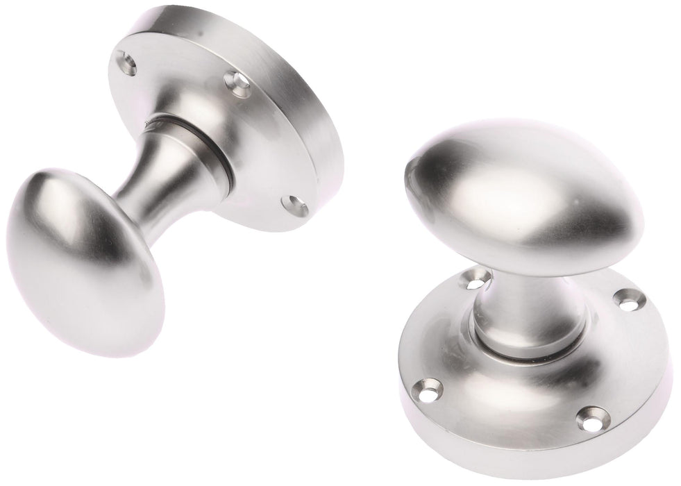 Prima Satin Nickel Oval Mortice Knob Half-Sprung. Rose 2.1/4 Knob 2.1/4