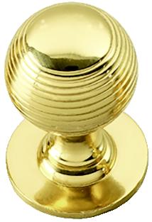 Prima Polished Brass Queen Anne Reeded Cupboard Knob Solid 1.1/2"